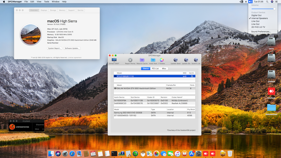 Success Hackintosh macOS High Sierra 10.13.6 Build 17G65 at Asus H81M-E + Intel Core i5 4460 + Galax GTX 950
